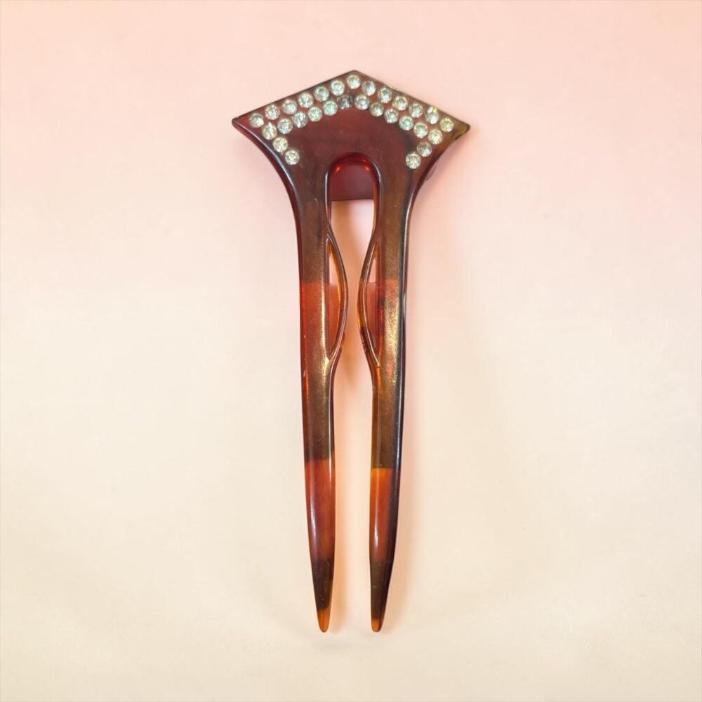 Art Deco Rhinestone Amber Celluloid Hair Pin Flapper Hollywood Glam